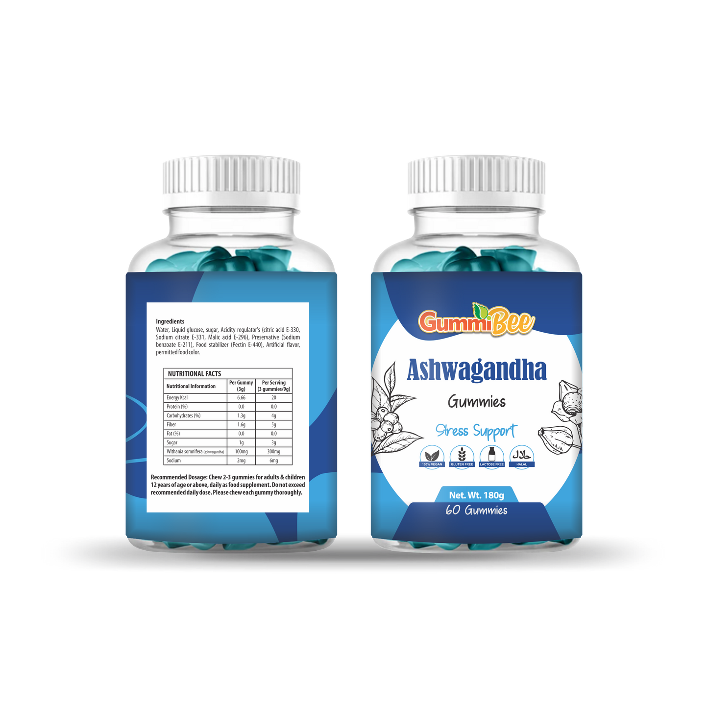 GummiBee Ashwagandha Gummies - Blueberry Flavor (60 Gummies)