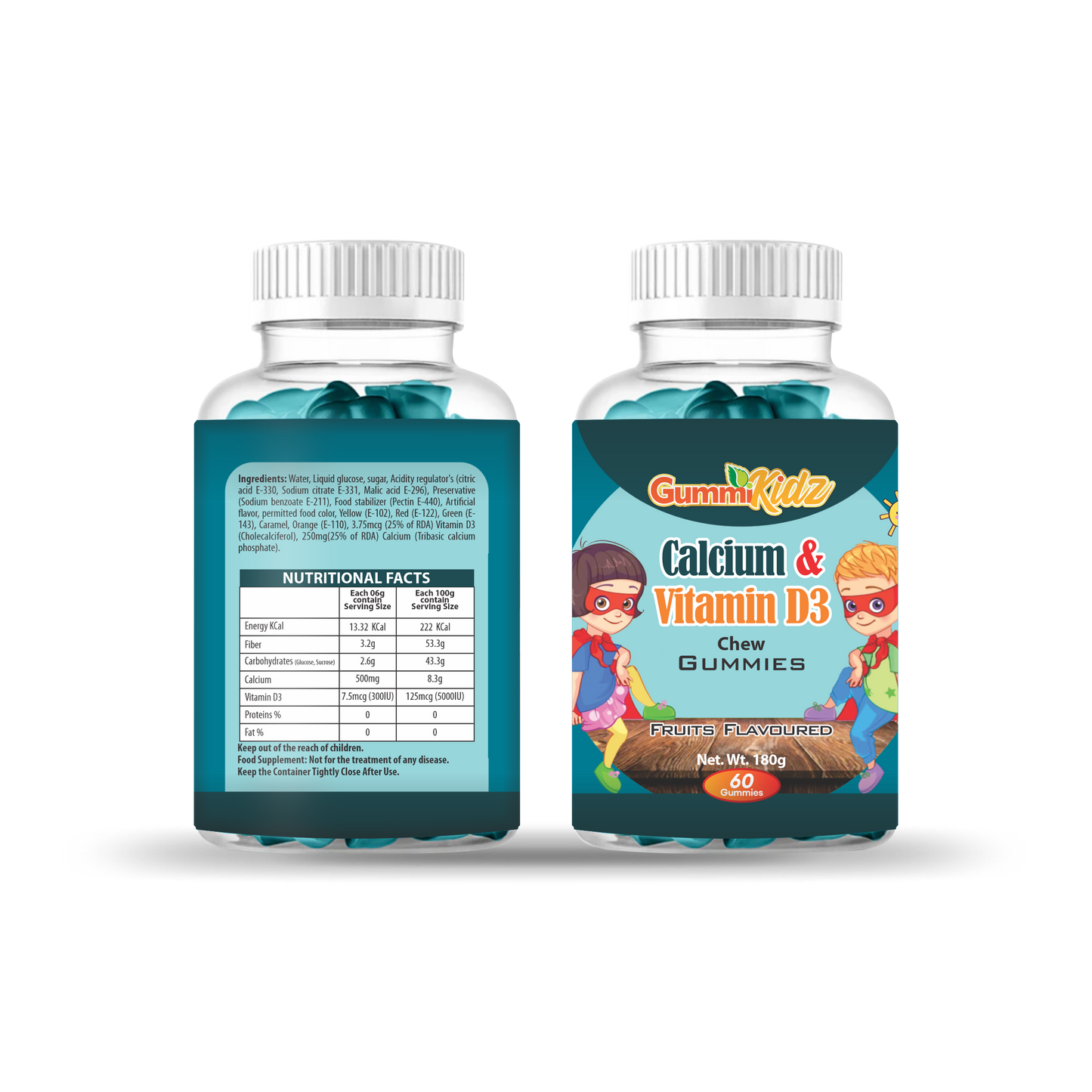 GummiKidz Calcium + Vitamin D3 Gummies - Bubble Gum Flavor (60 Gummies)