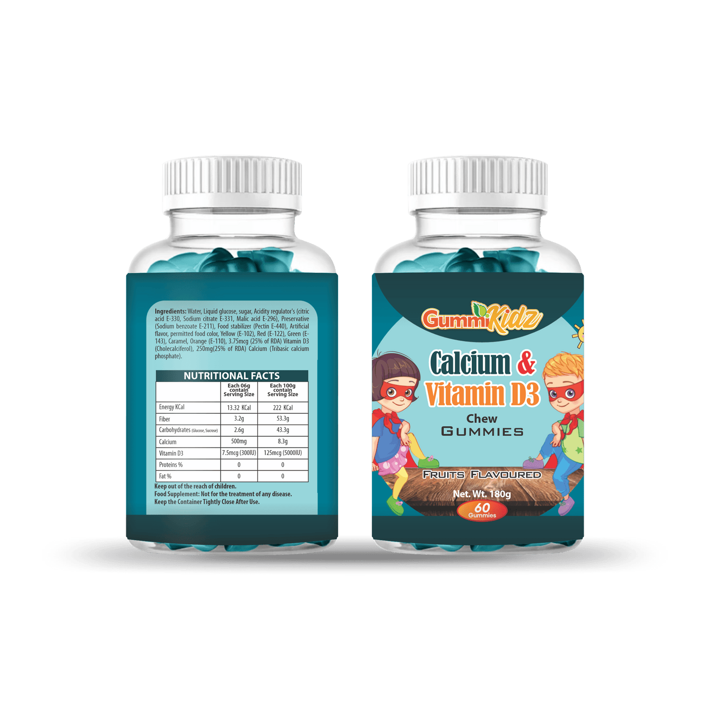 GummiKidz Calcium + Vitamin D3 Gummies - Bubble Gum Flavor (60 Gummies) - healthkitpk
