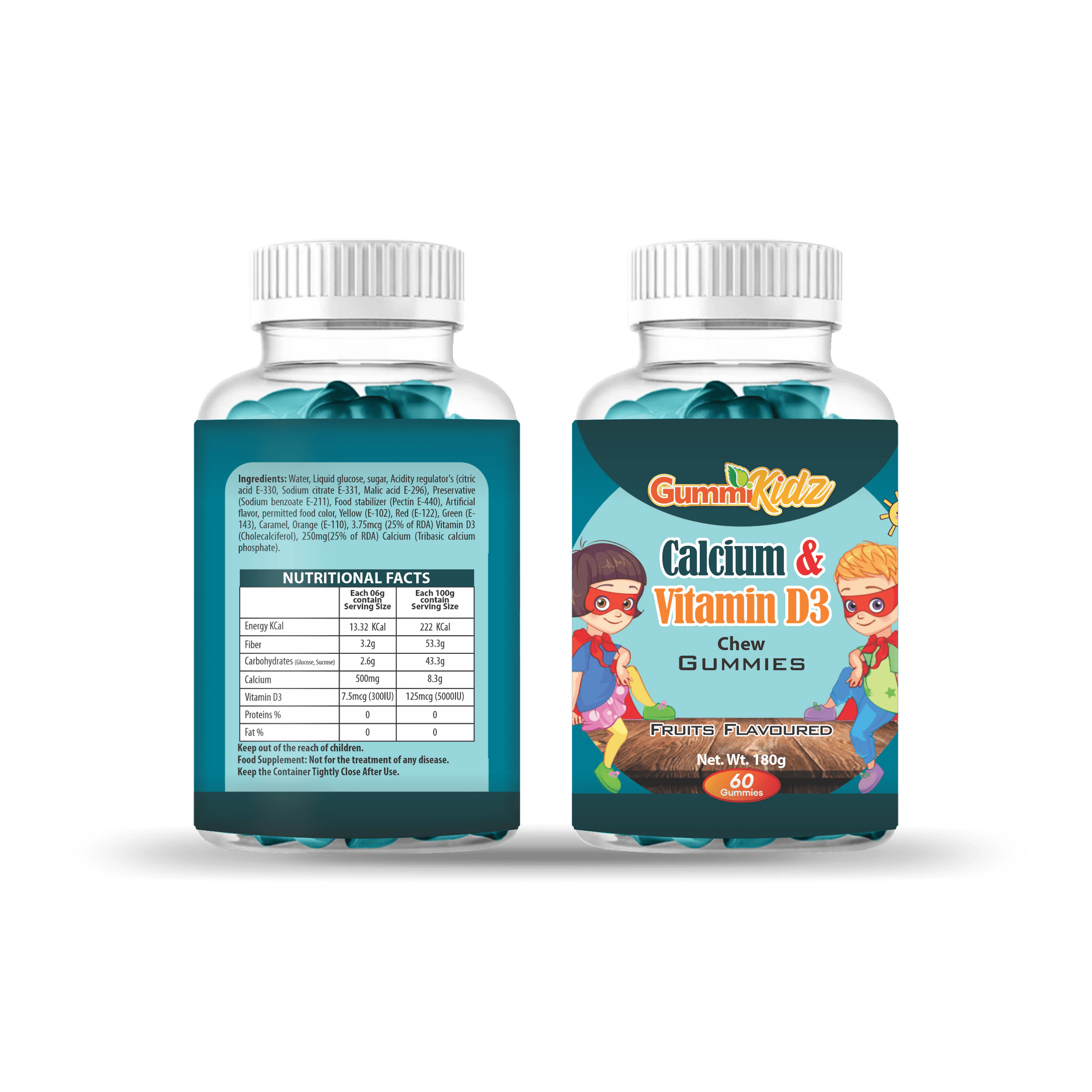 GummiKidz Calcium + Vitamin D3 Gummies - Bubble Gum Flavor (60 Gummies) - healthkitpk