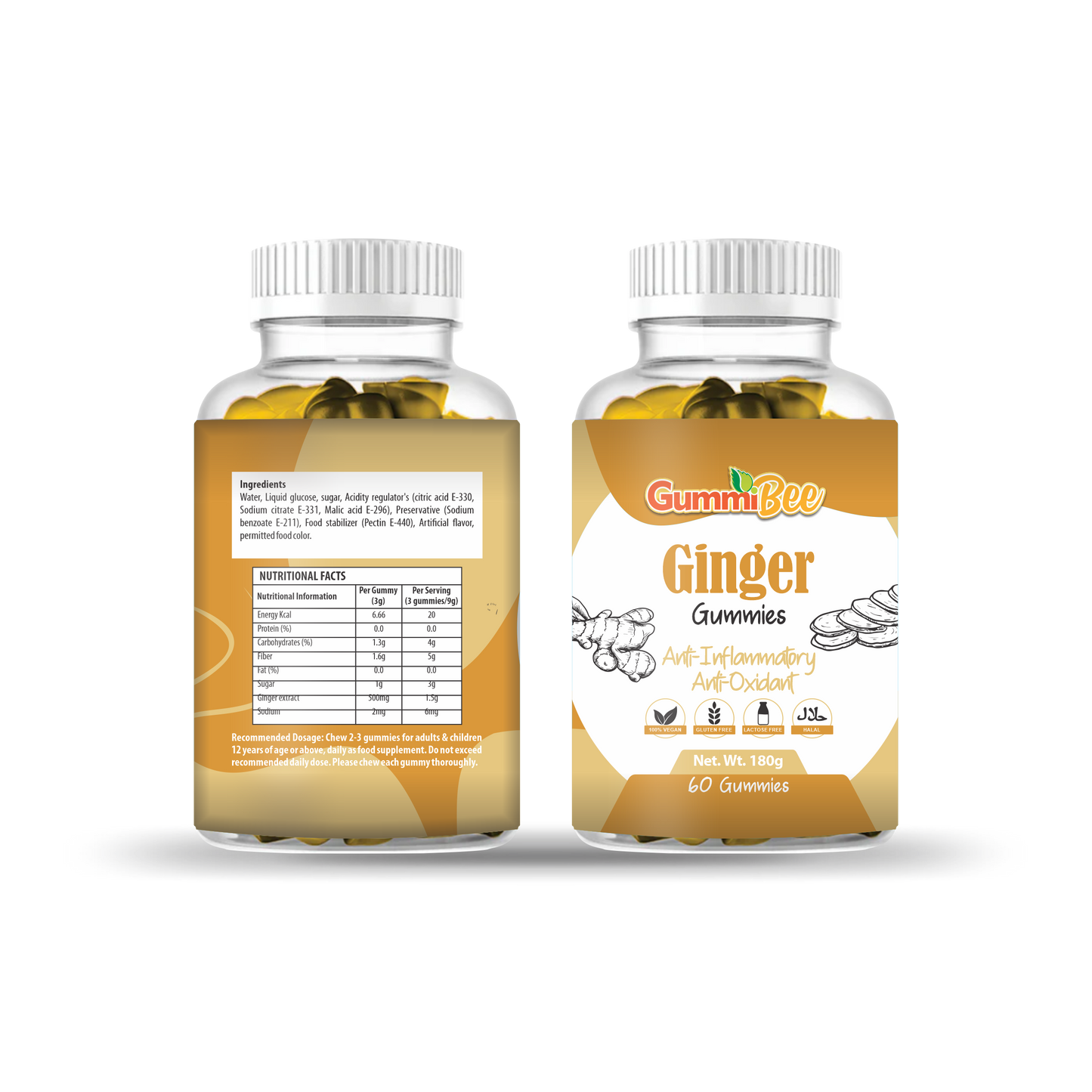 GummiBee Ginger Gummies - Ginger Flavor (60 Gummies)