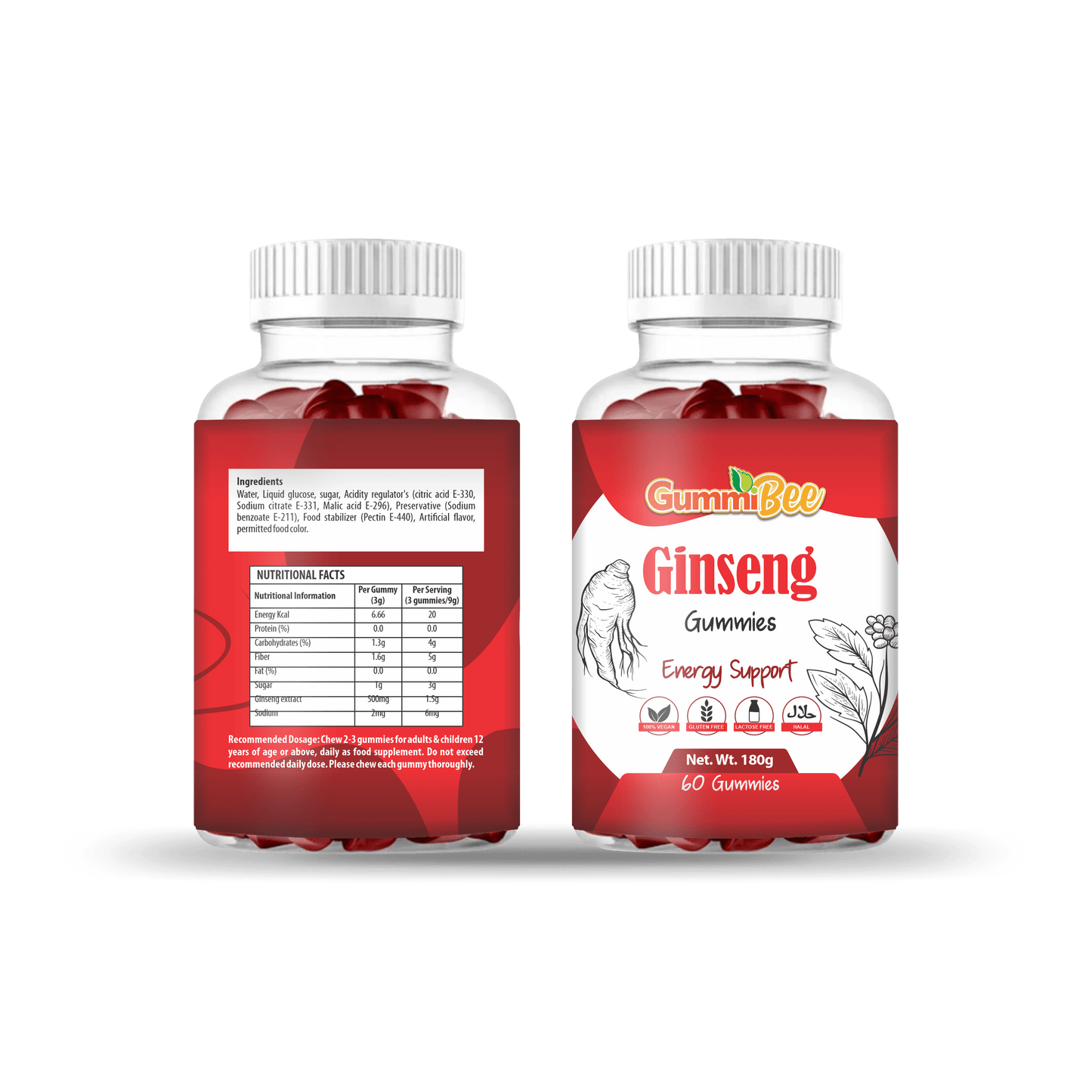 GummiBee Ginseng Gummies - Pomegranate Flavor (60 Gummies) - healthkitpk