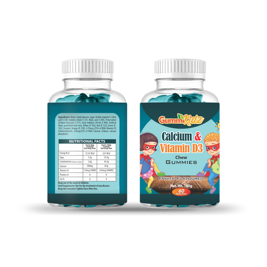 GummiKidz Calcium + Vitamin D3 Gummies - Bubble Gum Flavor (60 Gummies)
