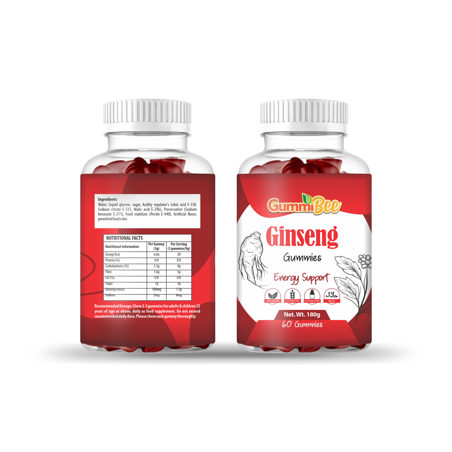 GummiBee Ginseng Gummies - Pomegranate Flavor (60 Gummies)